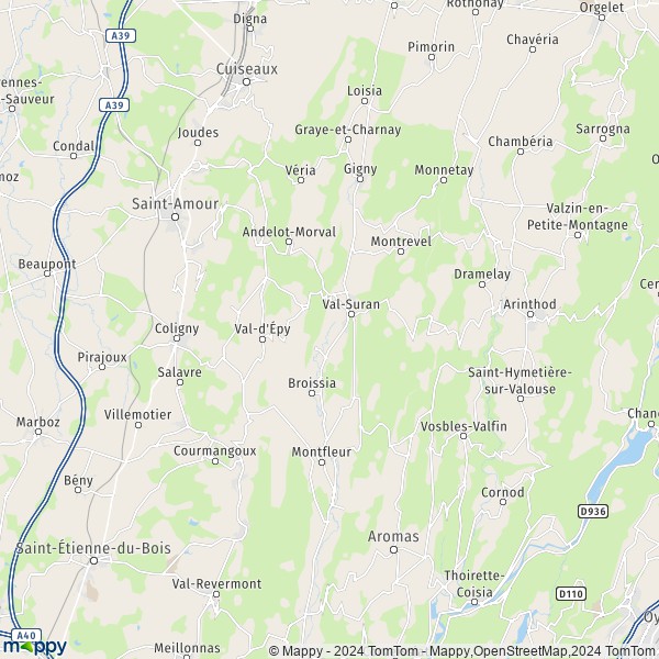 La carte pour la ville de Saint-Julien, 39320 Val-Suran