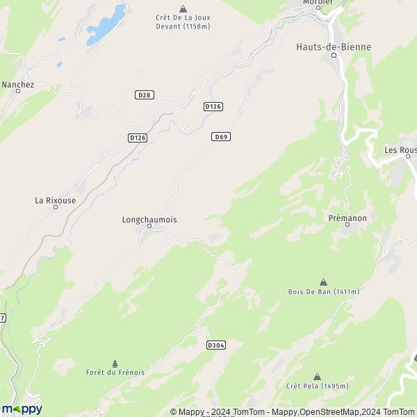 La carte pour la ville de Longchaumois 39400