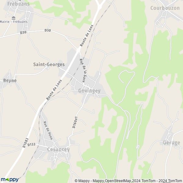 La carte pour la ville de Gevingey 39570