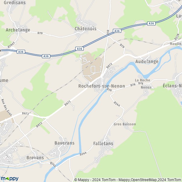 La carte pour la ville de Rochefort-sur-Nenon 39700