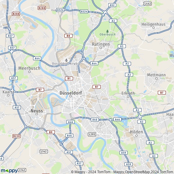 La carte pour la ville de 40210-40721 Düsseldorf
