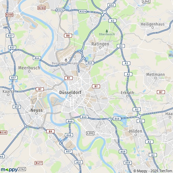 La carte pour la ville de 40210-40721 Düsseldorf