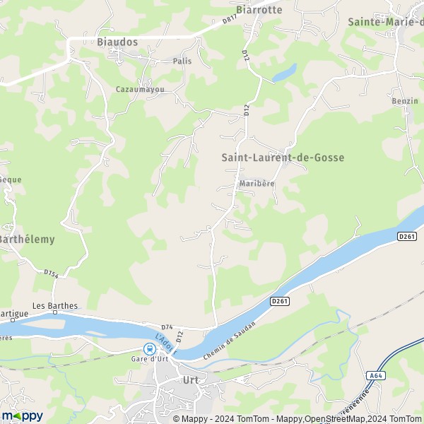 La carte pour la ville de Saint-Laurent-de-Gosse 40390