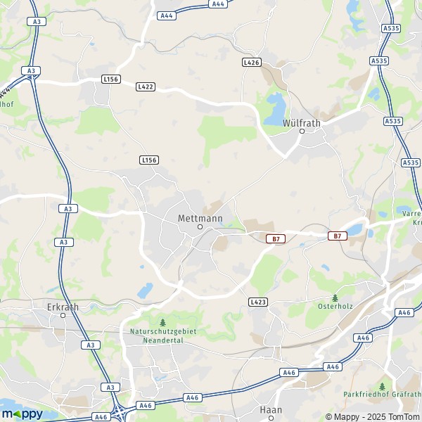 La carte pour la ville de 40629-40822 Mettmann