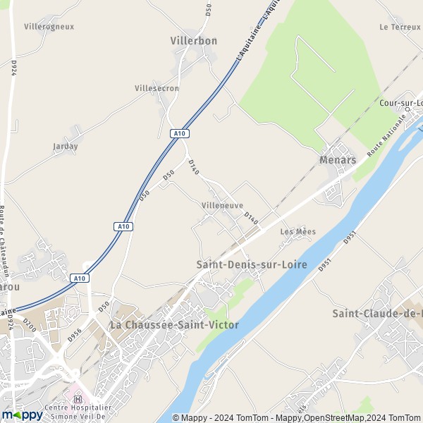La carte pour la ville de Saint-Denis-sur-Loire 41000