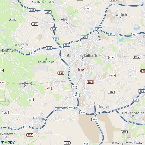 La carte pour la ville de Venn, Mönchengladbach