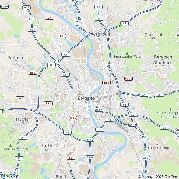 La carte pour la ville de 41539-51469 Cologne