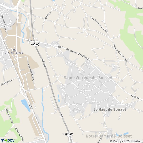 La carte pour la ville de Saint-Vincent-de-Boisset 42120