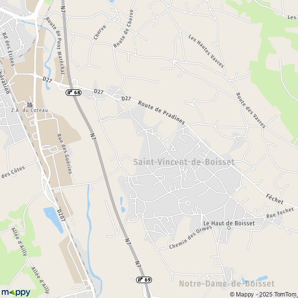 La carte pour la ville de Saint-Vincent-de-Boisset 42120