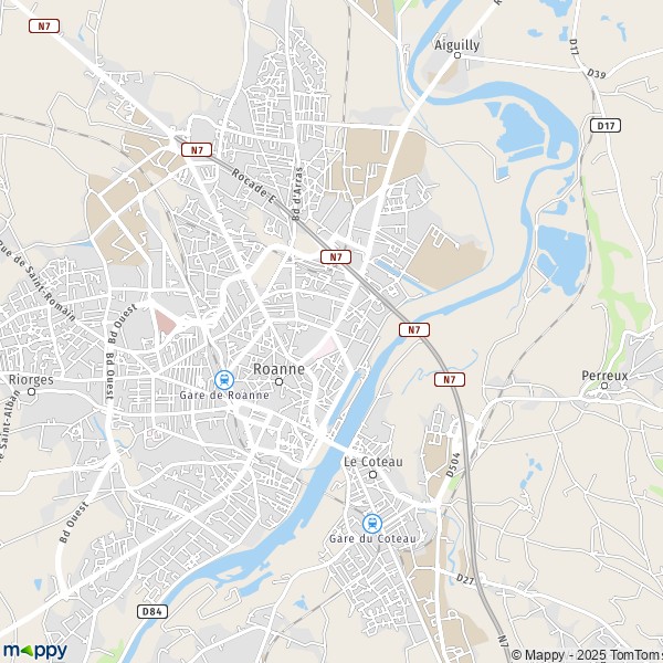 La carte pour la ville de Roanne 42300