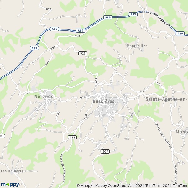La carte pour la ville de Bussières 42510