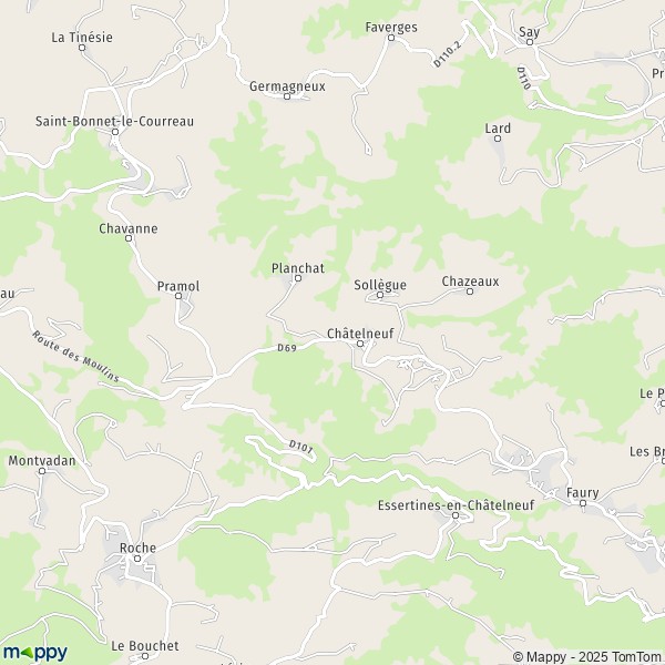 La carte pour la ville de Châtelneuf 42940