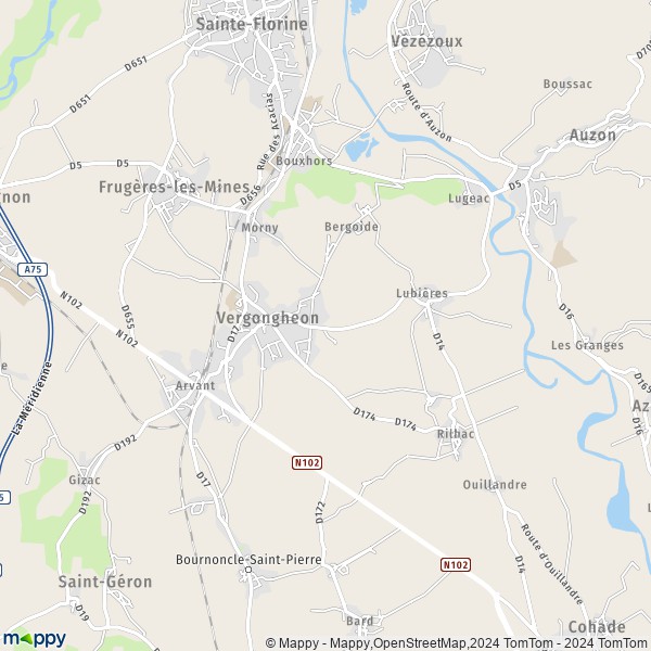 La carte pour la ville de Vergongheon 43360