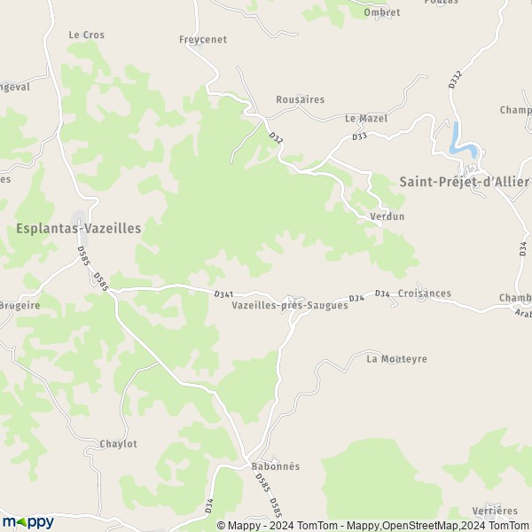 La carte pour la ville de Vazeilles-près-Saugues, 43580 Esplantas-Vazeilles