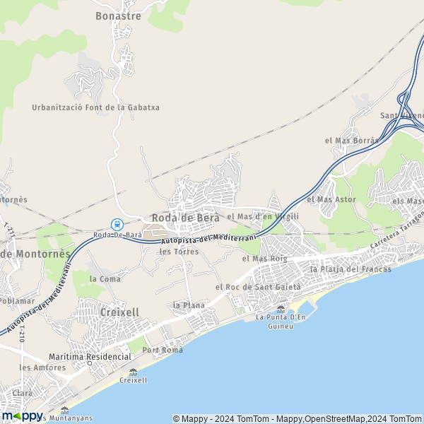 La carte pour la ville de 43883 Roda de Berà