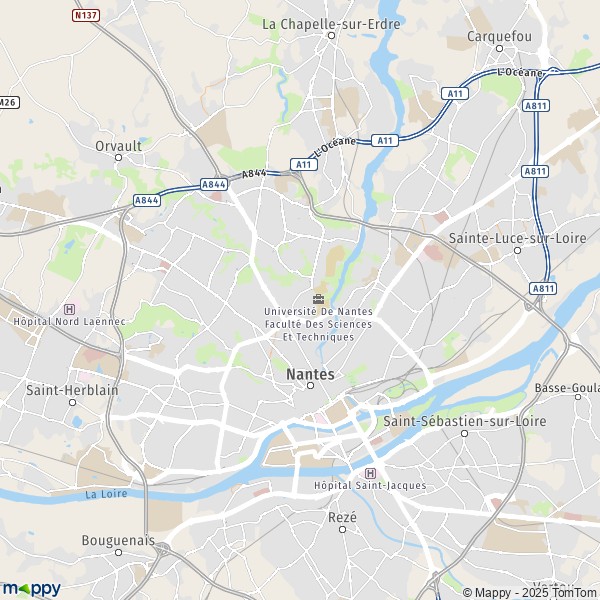 La carte pour la ville de Nantes 44000-44300