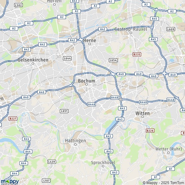 La carte pour la ville de 44388-44894 Bochum