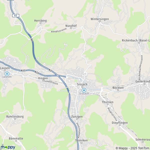 La carte pour la ville de Sissach 4450-4455