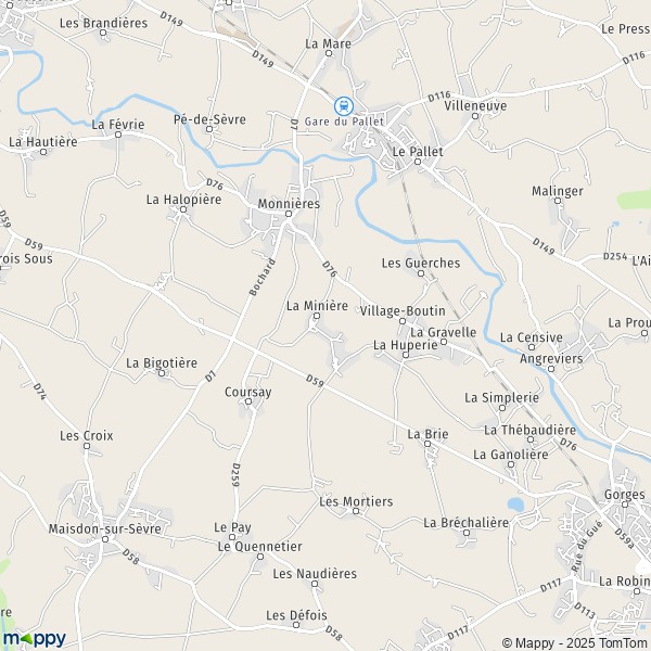 La carte pour la ville de Monnières 44690