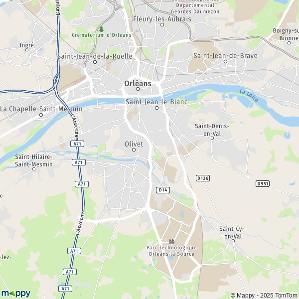 La carte pour la ville de Orléans 45000-45100