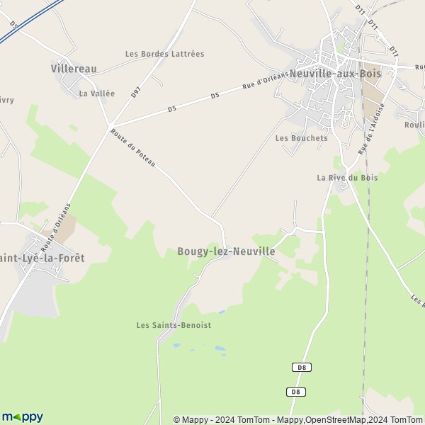 La carte pour la ville de Bougy-lez-Neuville 45170