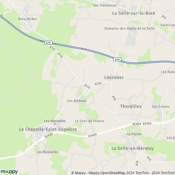 La carte pour la ville de Louzouer 45210