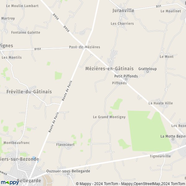 La carte pour la ville de Mézières-en-Gâtinais 45270