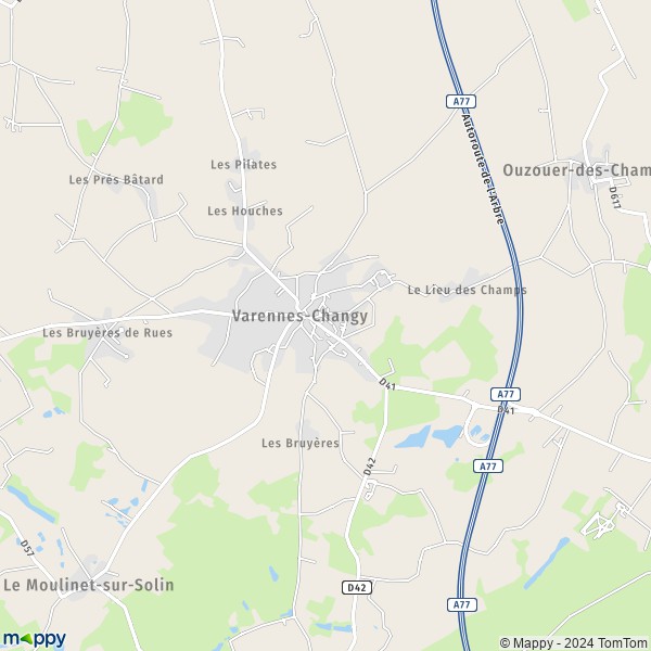 La carte pour la ville de Varennes-Changy 45290