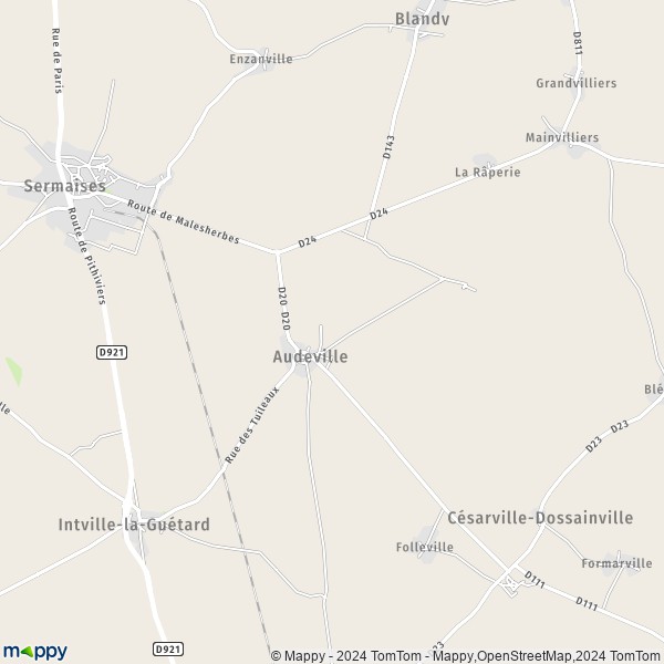 La carte pour la ville de Audeville 45300