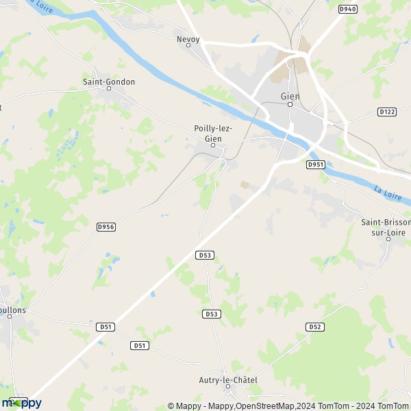 La carte pour la ville de Poilly-lez-Gien 45500