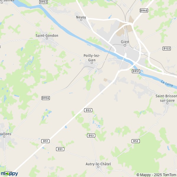 La carte pour la ville de Poilly-lez-Gien 45500