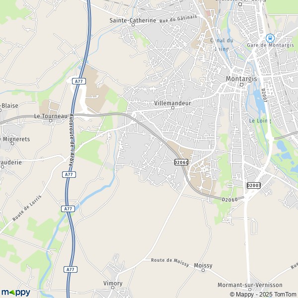 La carte pour la ville de Villemandeur 45700