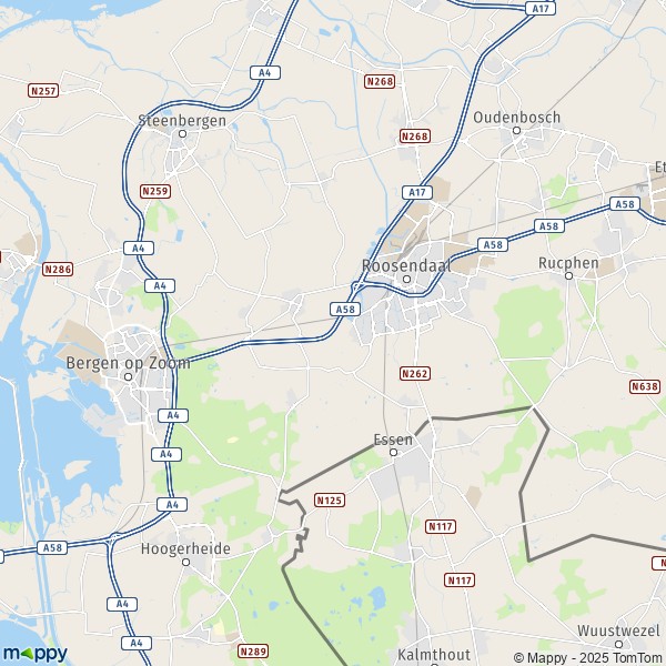 La carte pour la ville de Roosendaal 4614-4756