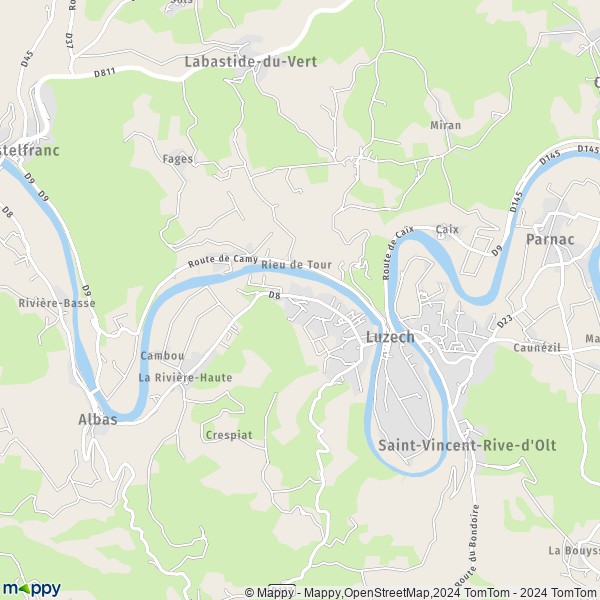 La carte pour la ville de Luzech 46140