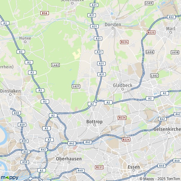 La carte pour la ville de 46236-46244 Bottrop