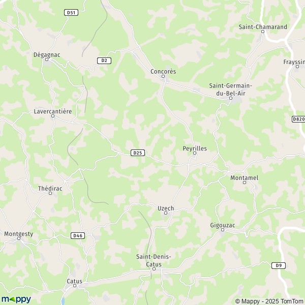 La carte pour la ville de Peyrilles 46310