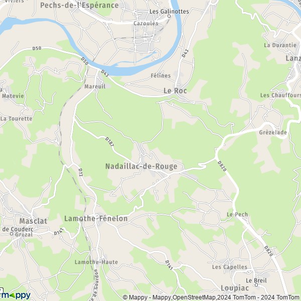 La carte pour la ville de Nadaillac-de-Rouge 46350