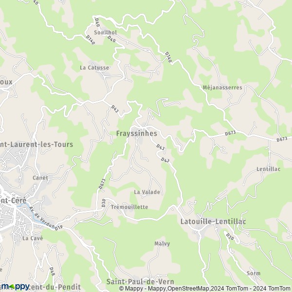 La carte pour la ville de Frayssinhes 46400