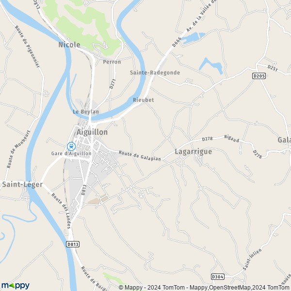 La carte pour la ville de Aiguillon 47190