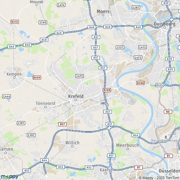 La carte pour la ville de 47798-47839 Krefeld