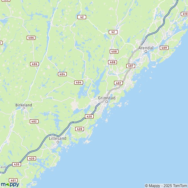 La carte pour la ville de Grimstad 4790-4887