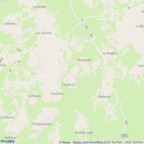 La carte pour la ville de Servières, 48000 Monts-de-Randon