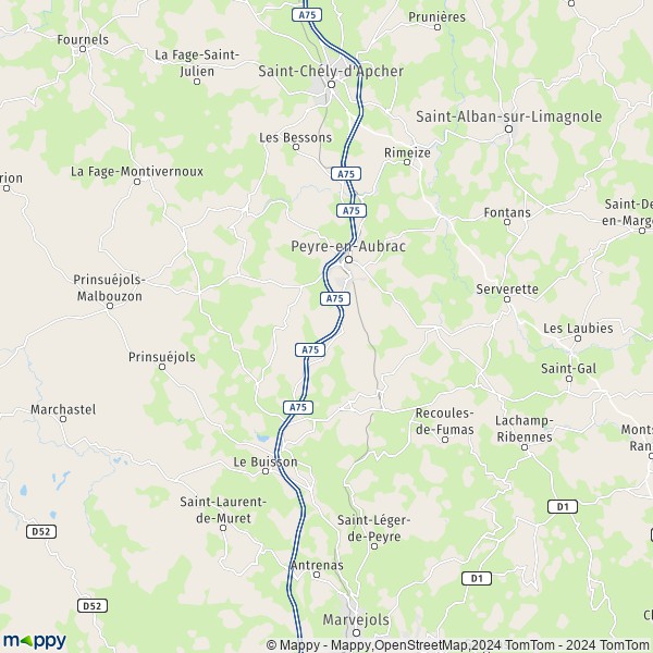 La carte pour la ville de Saint-Sauveur-de-Peyre, 48130 Peyre-en-Aubrac