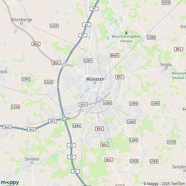 La carte pour la ville de 48143-48167 Münster