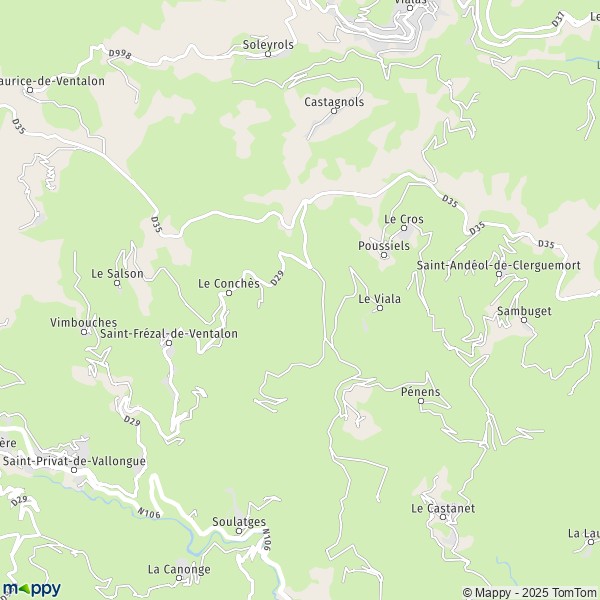 La carte pour la ville de Ventalon-en-Cévennes 48160-48240