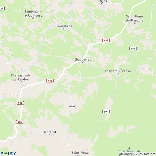 La carte pour la ville de Chaudeyrac 48170