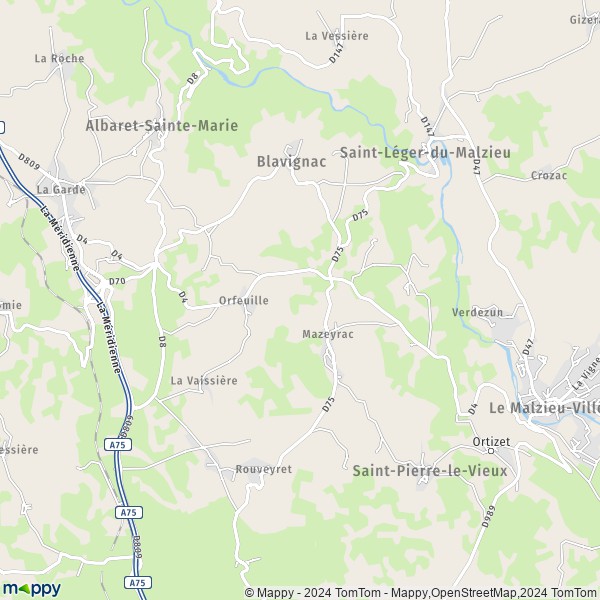 La carte pour la ville de Blavignac 48200