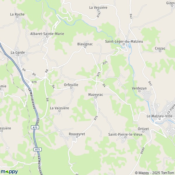 La carte pour la ville de Blavignac 48200