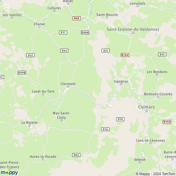 La carte pour la ville de Montbrun, Clermont, 48210 Gorges du Tarn Causses