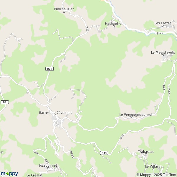 La carte pour la ville de Barre-des-Cévennes 48400